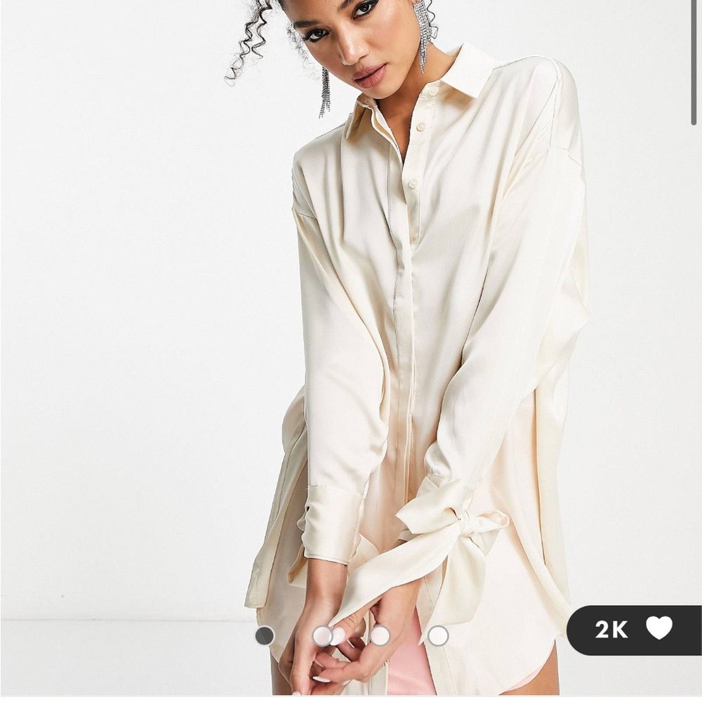 ASOS DESIGN oversized satin shirt with tie cuff detail